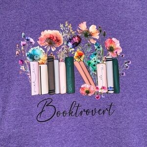 Booktrovert shirt purple short sleeve cotton bookworm floral print